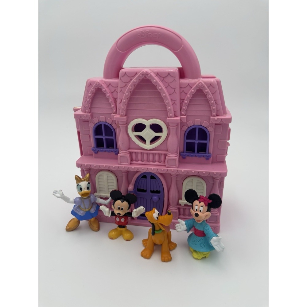 Rare Vintage Disney Minnie Mouse Play House with 4 Figures Mickey, Daisy, Pluto